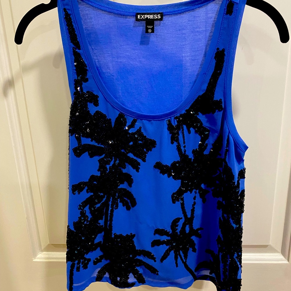 Express Blue sequined tank top XS